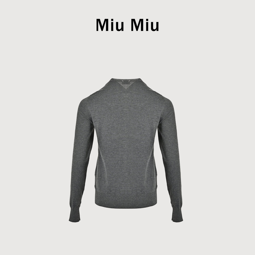Miu Miu FW23 Logo-Embroidered Wool-Cotton Blend Cardigan – Grey – Women’sMMF787-13S1-F0480-S-232