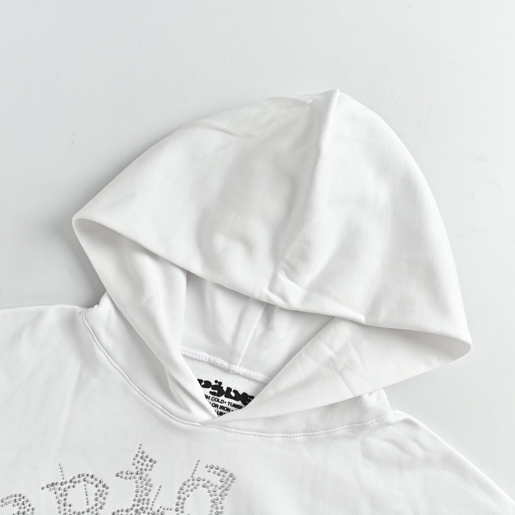 SP5DER Rhinestone Letter Heat-Press Hoodie – White – Unisex HH5200905