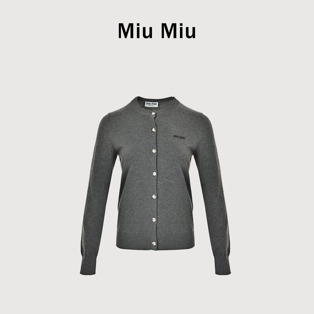 Miu Miu FW23 Logo-Embroidered Wool-Cotton Blend Cardigan – Grey – Women’sMMF787-13S1-F0480-S-232