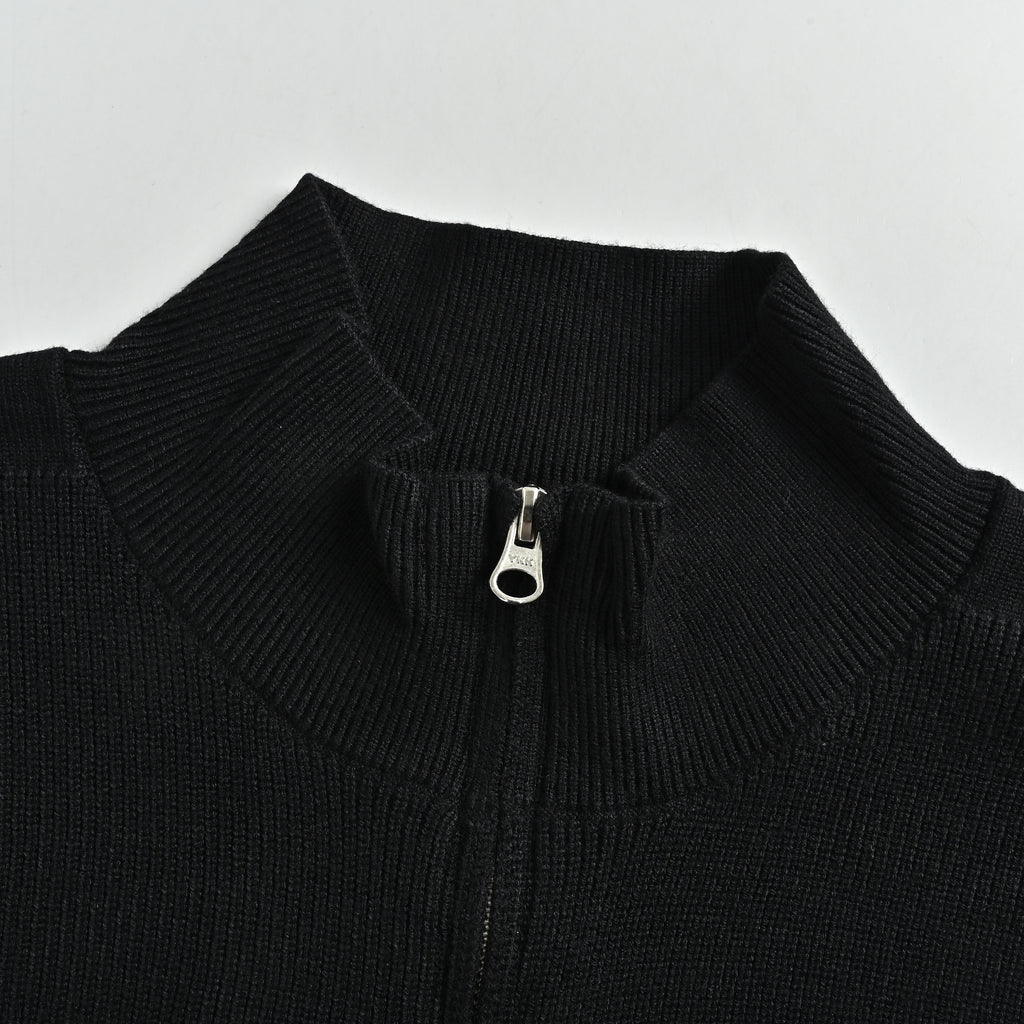 Stone Island SS26 Ribbed Soft Organic Cotton Sleeve-Badge Stand-Collar Zip Knitwear Jacket – Black – Men’s