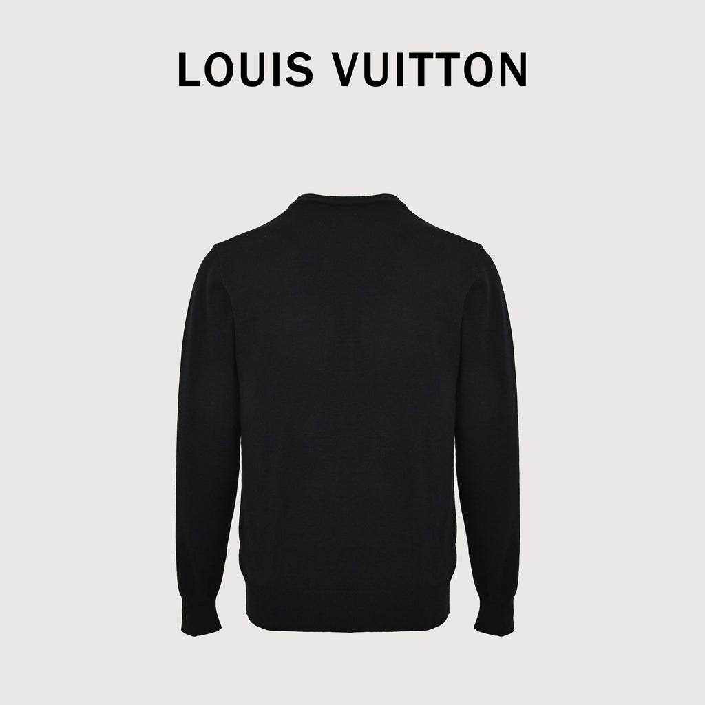 Louis Vuitton FW26 “Marque L.Vuitton Déposée” Monogram Letter Intarsia Fine-Knit Sweater – BlackXBK5200915-ML