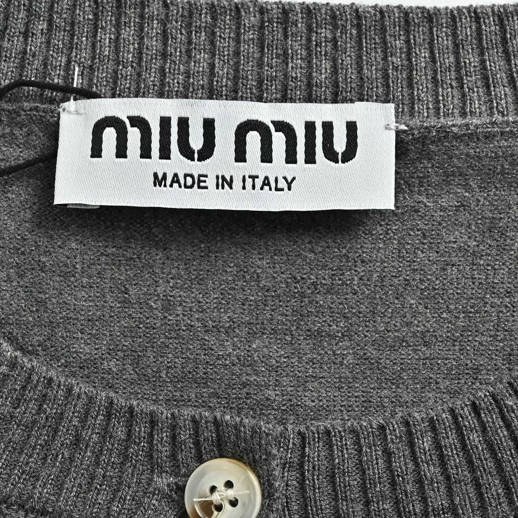 Miu Miu FW23 Logo-Embroidered Wool-Cotton Blend Cardigan – Grey – Women’sMMF787-13S1-F0480-S-232