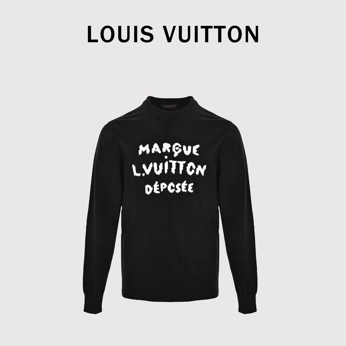 Louis Vuitton FW26 “Marque L.Vuitton Déposée” Monogram Letter Intarsia Fine-Knit Sweater – BlackXBK5200915-ML