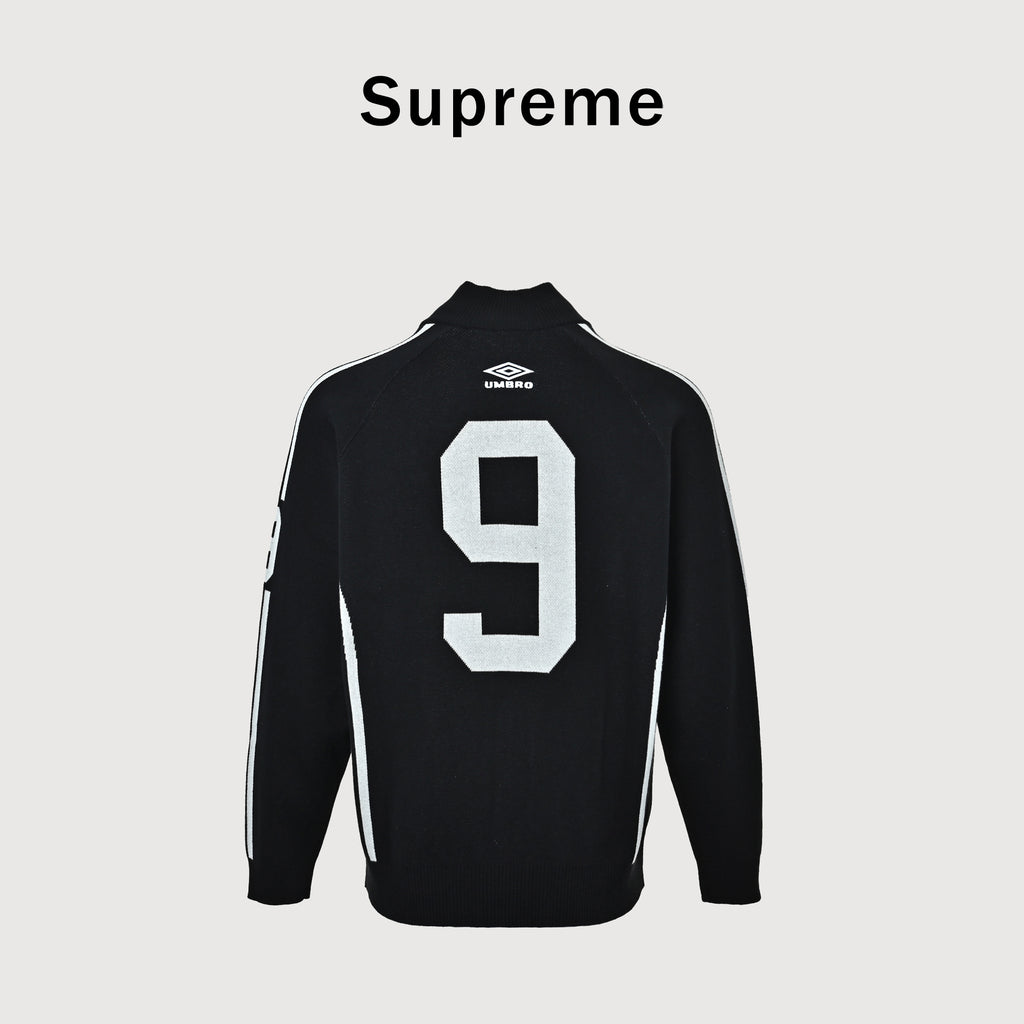 Supreme x Umbro SS25 Club-Inspired Zip Stand-Collar Knit Jacket – Black SUP-SS25-236