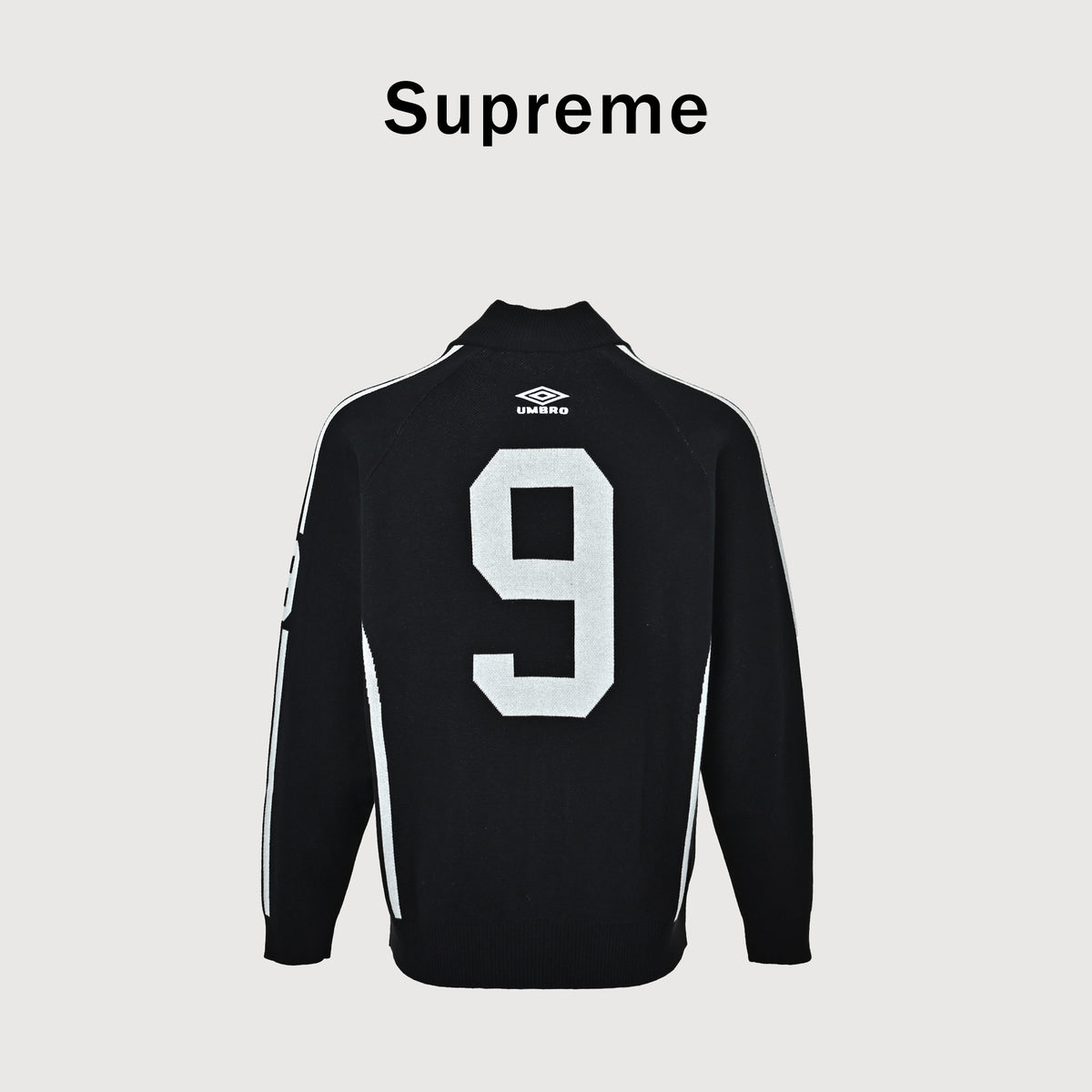 Supreme x Umbro SS25 Club-Inspired Zip Stand-Collar Knit Jacket – Black SUP-SS25-236