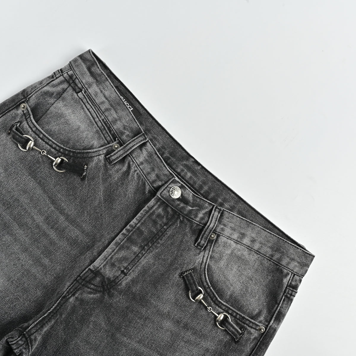 Gucci GUC Nano Lock-Clasp Washed Grey Denim Jeans – Unisex
