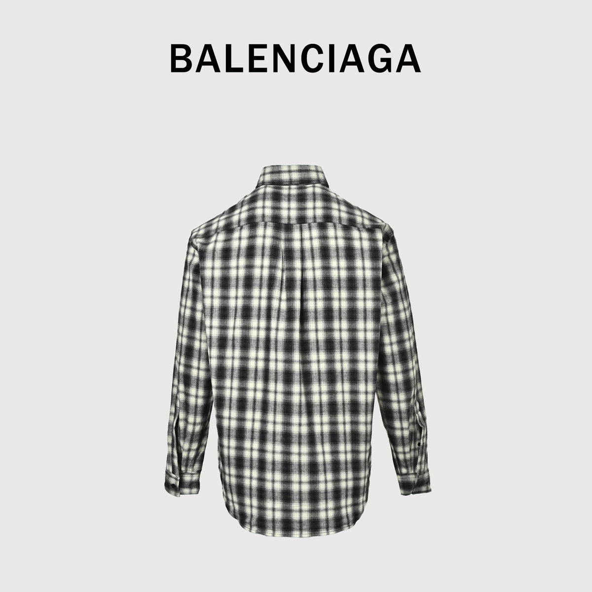 Balenciaga FW26 Brushed Plaid Long-Sleeve Shirt – Black/White A001ZSTUM339040