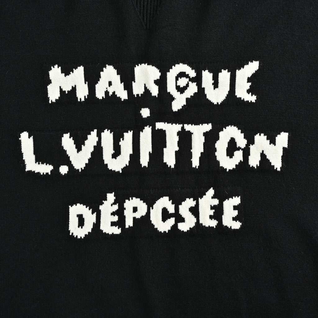 Louis Vuitton FW26 “Marque L.Vuitton Déposée” Monogram Letter Intarsia Fine-Knit Sweater – BlackXBK5200915-ML