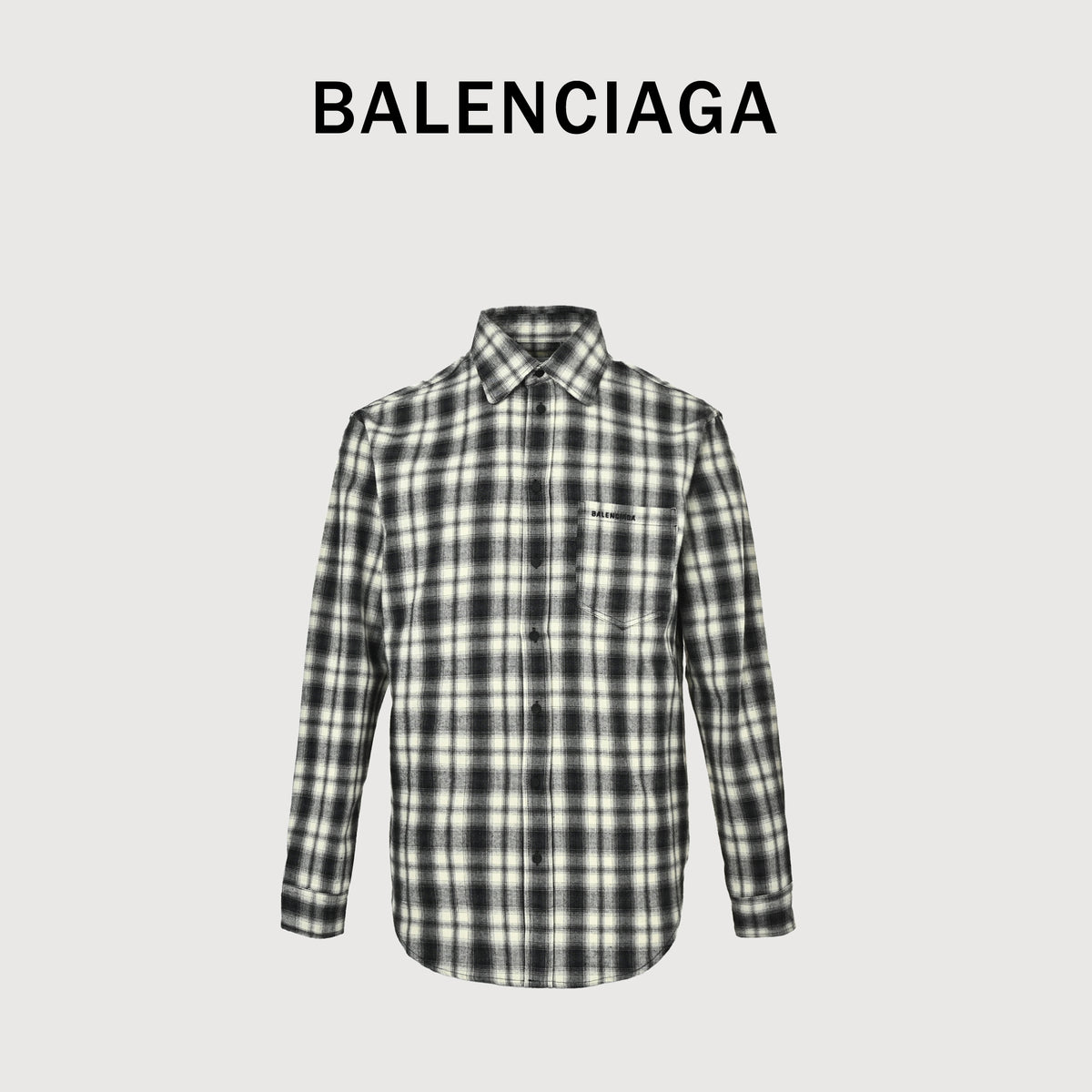 Balenciaga FW26 Brushed Plaid Long-Sleeve Shirt – Black/White A001ZSTUM339040