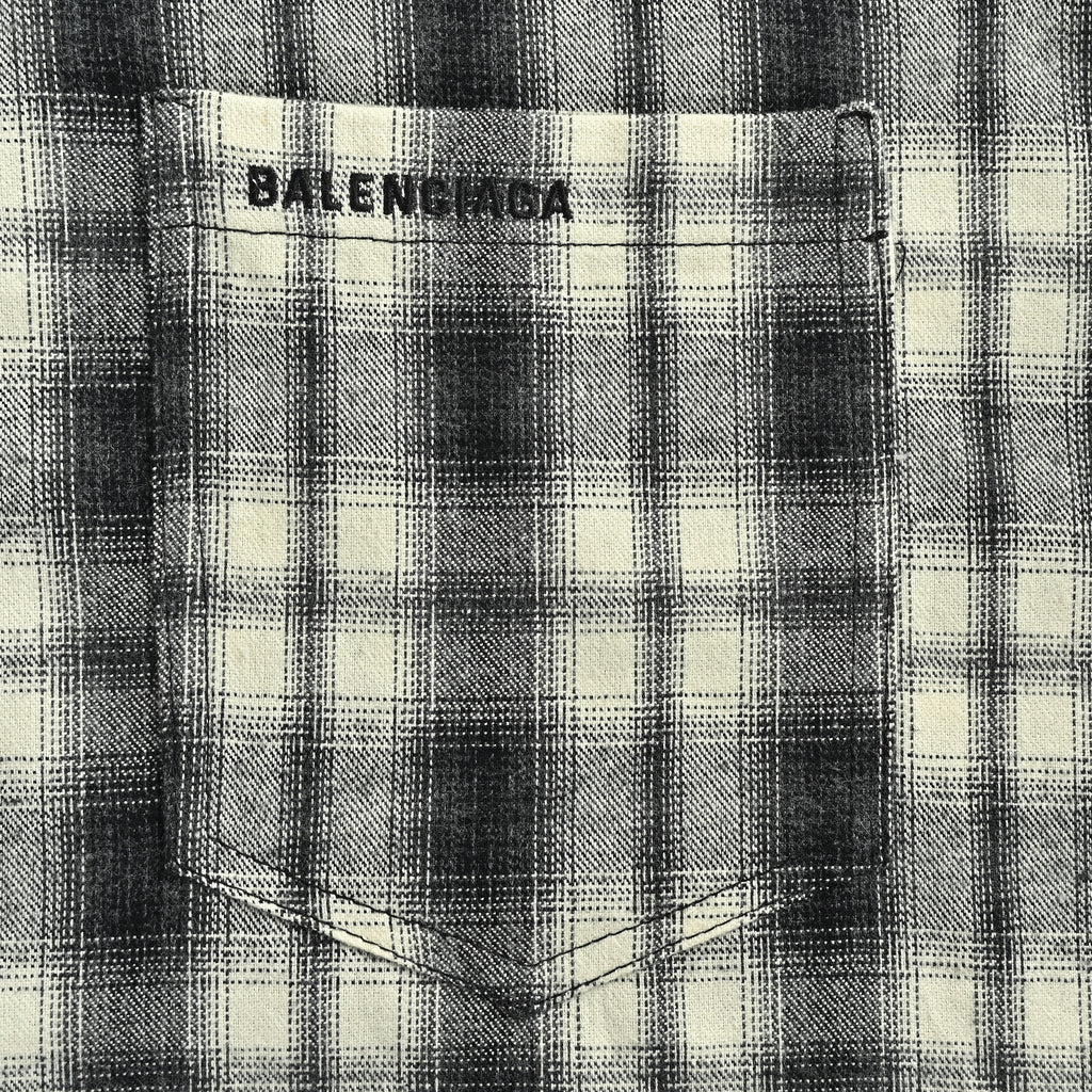 Balenciaga FW26 Brushed Plaid Long-Sleeve Shirt – Black/White A001ZSTUM339040