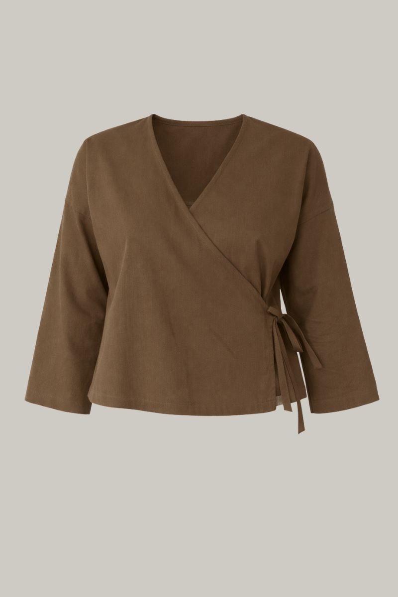 Organic Cotton Wrap Top Toffee