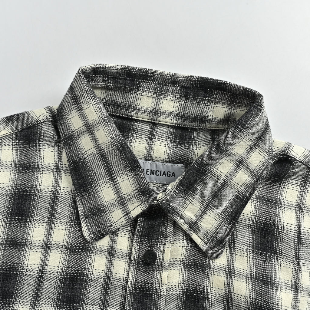 Balenciaga FW26 Brushed Plaid Long-Sleeve Shirt – Black/White A001ZSTUM339040