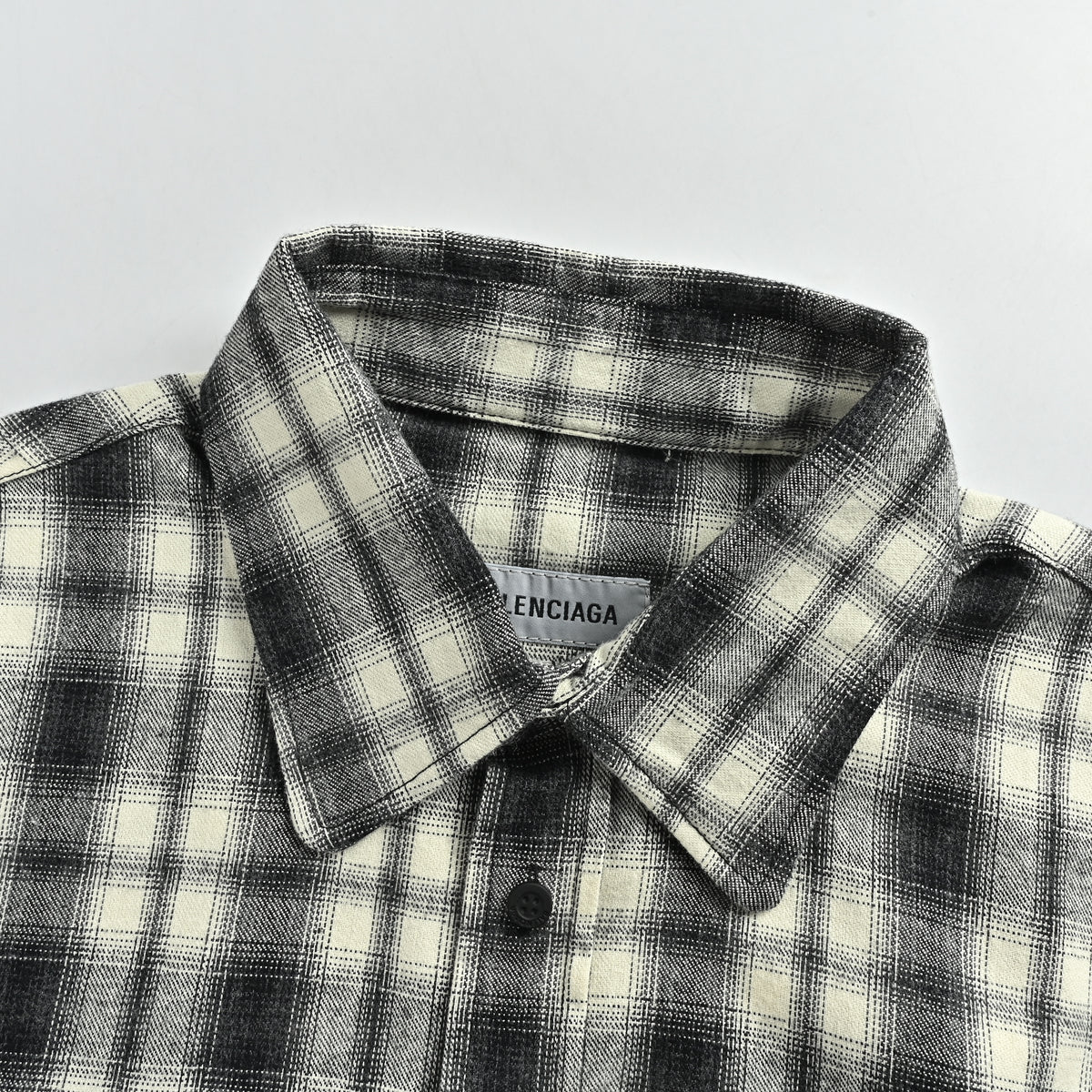 Balenciaga FW26 Brushed Plaid Long-Sleeve Shirt – Black/White A001ZSTUM339040