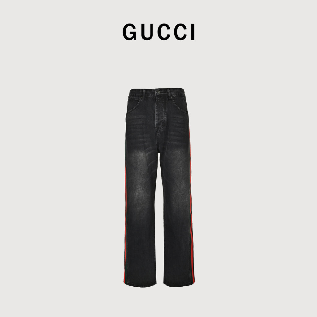 Gucci Red-Green Web Stripe Side-Seam Denim Jeans – Unisex  R4600824