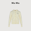 Miu Miu FW23 Logo-Embroidered Wool-Cotton Blend Cardigan – Cream – Women’s MMF890-13S1-F0304-S-OOO