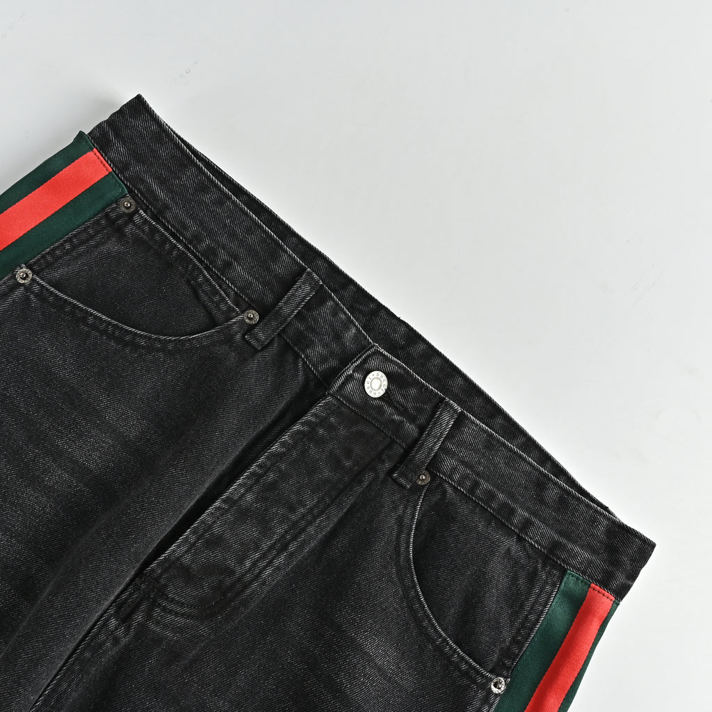 Gucci Red-Green Web Stripe Side-Seam Denim Jeans – Unisex  R4600824