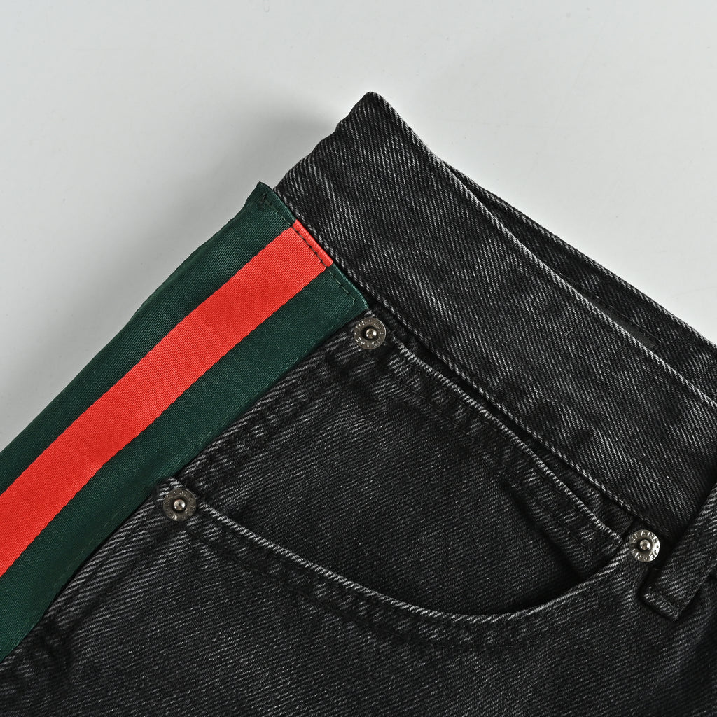 Gucci Red-Green Web Stripe Side-Seam Denim Jeans – Unisex  R4600824