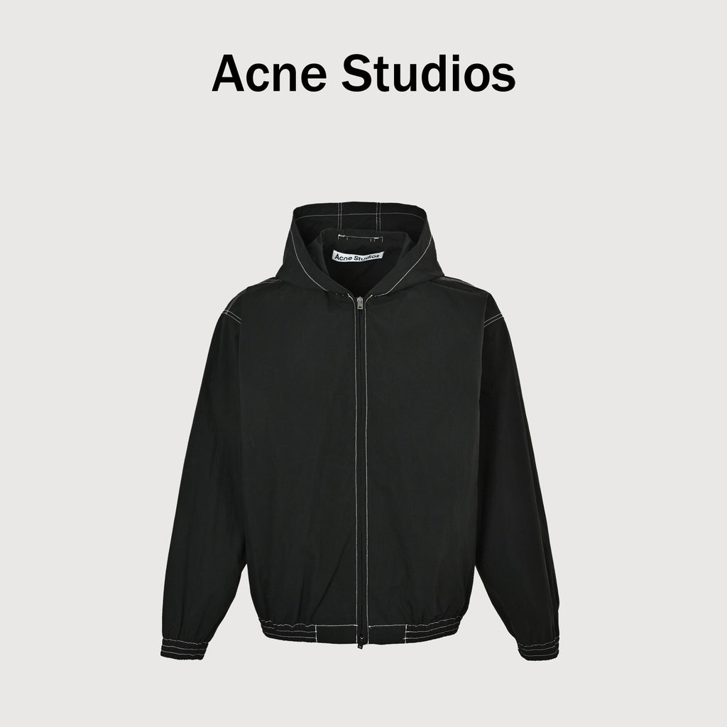 Acne Studios FW26 1996 Series Contrast-Topstitch Vintage Back-Logo Zip Hoodie – BlackB90896-900