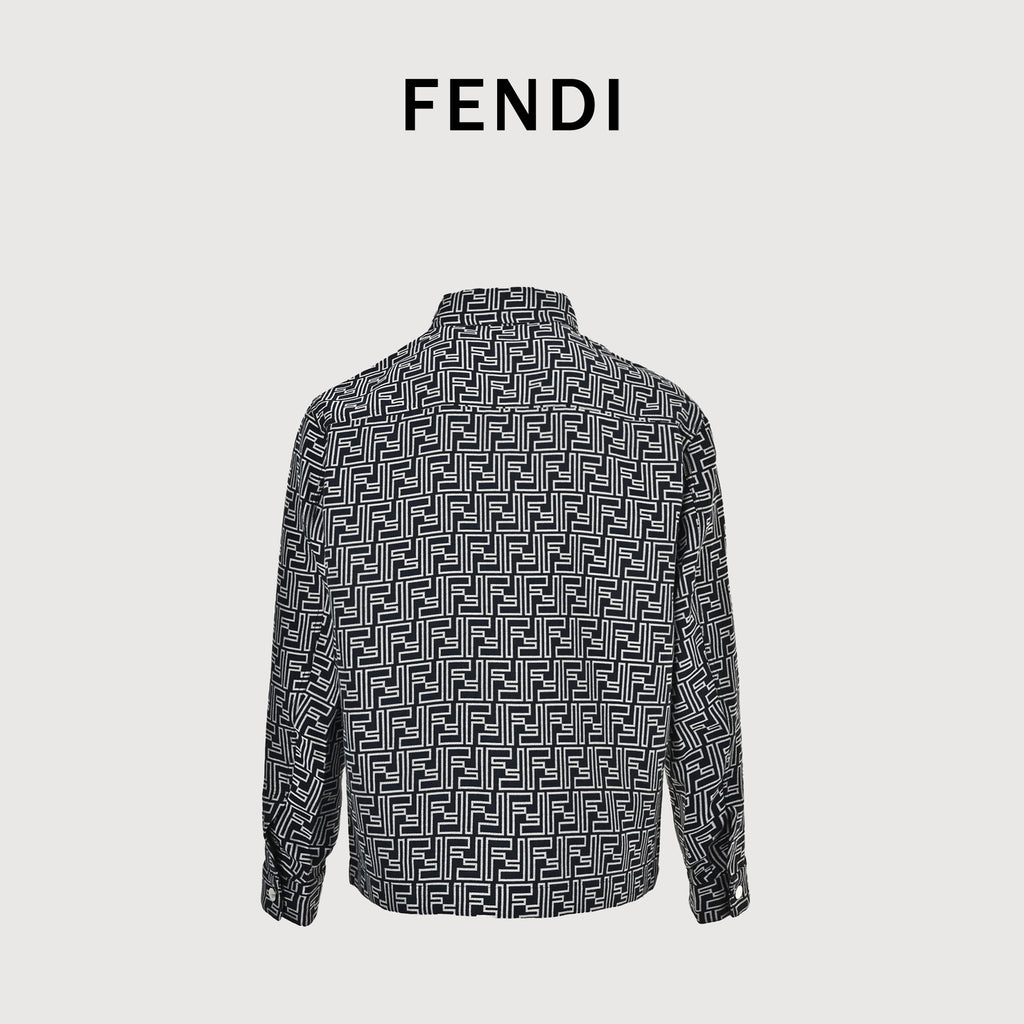 Fendi FF Monogram All-Over Vintage Lapel Shirt-Jacket – Pale Mist Blue – Unisex FY6800905