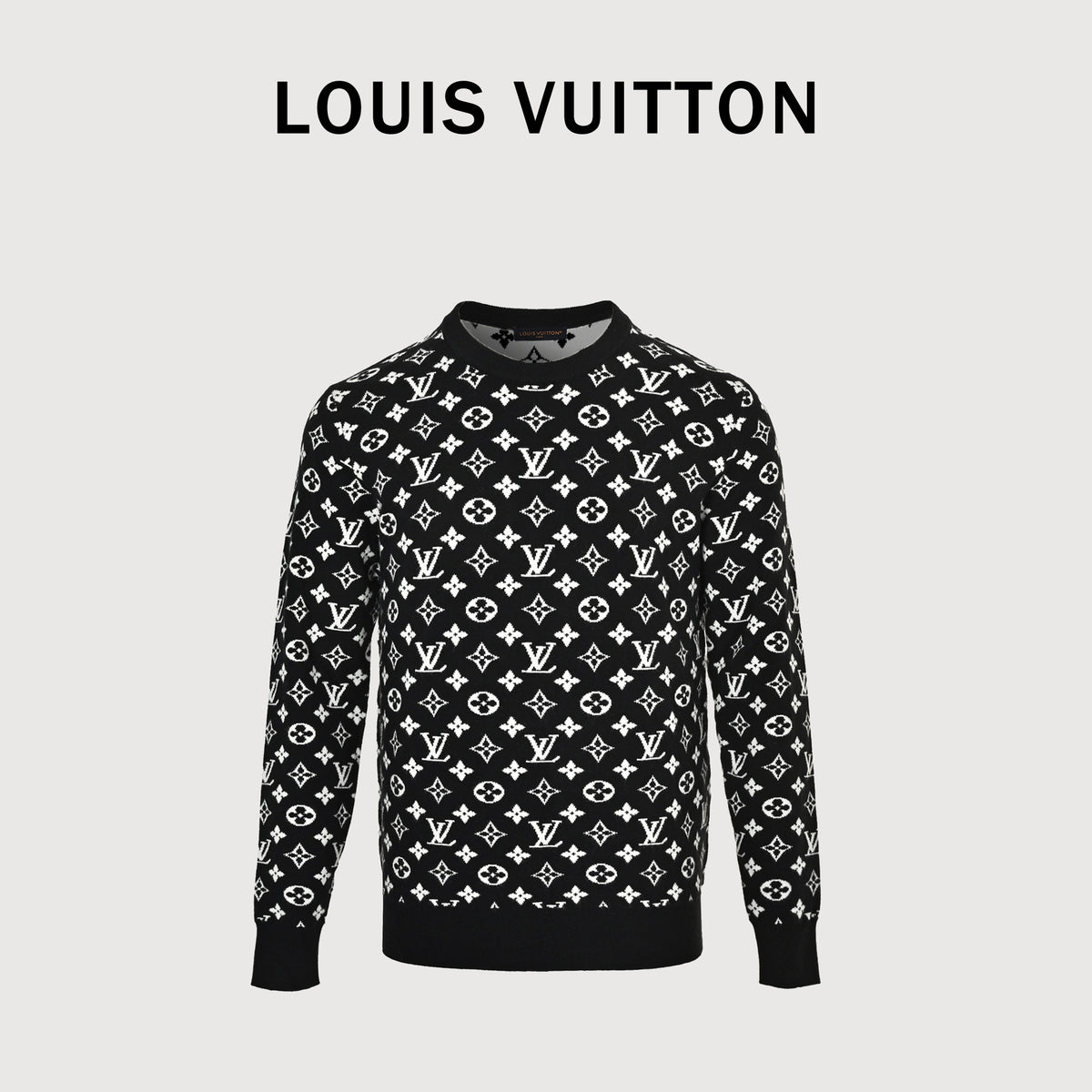 Louis Vuitton FW26 Full-Coverage LV Monogram Jacquard Crewneck Sweater – Black1A7RRK