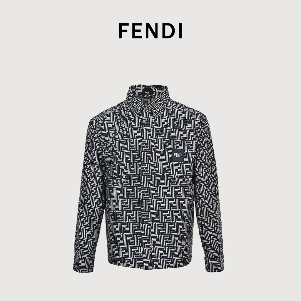 Fendi FF Monogram All-Over Vintage Lapel Shirt-Jacket – Pale Mist Blue – Unisex FY6800905